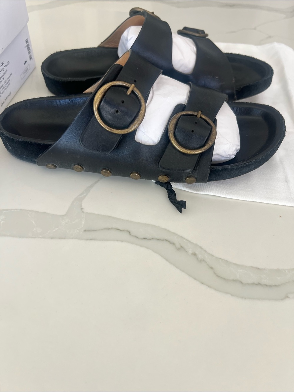 Isabel Marant Kids Black Double-Buckle Sandals with Brass Hardware - Picture 4 of 5